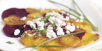 Beet Carpaccio with Goat Cheese and Mint Vinaigrette at foodious.com