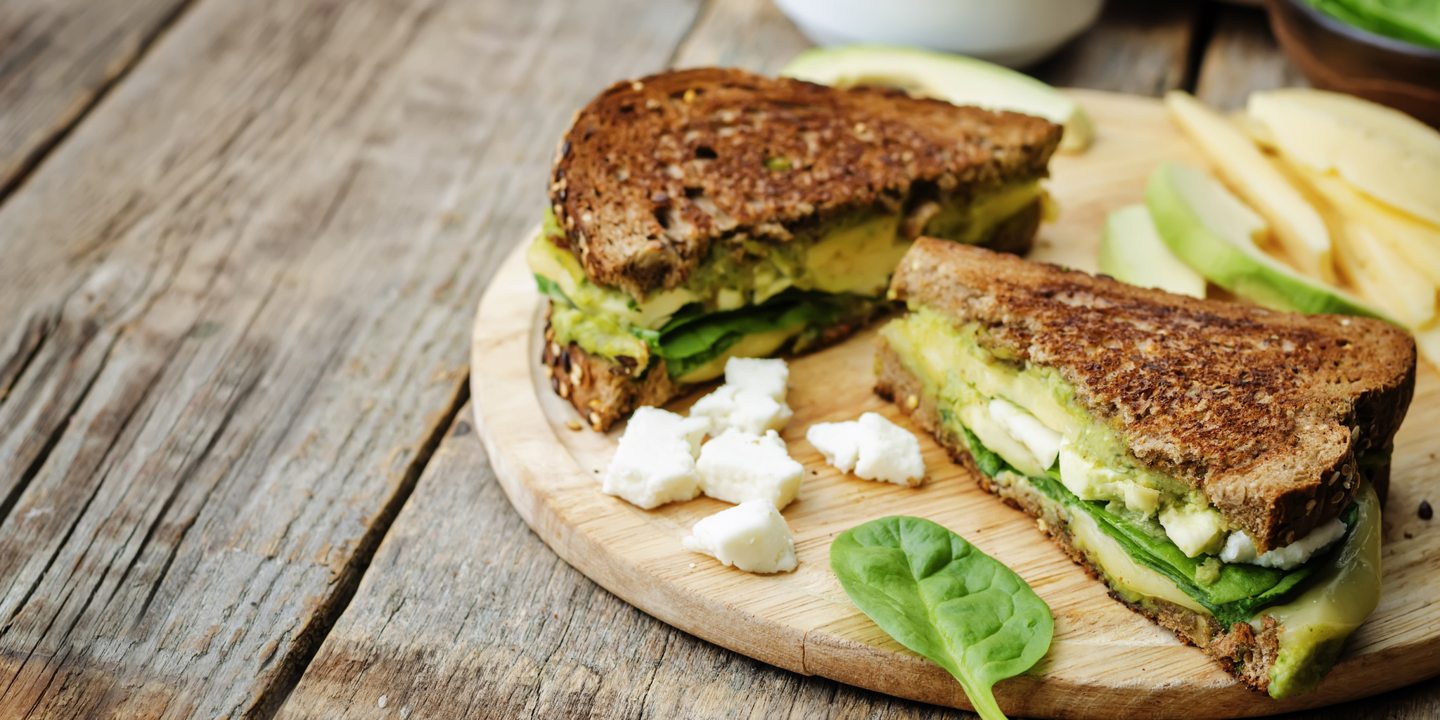 Grilled Cheese on Rye with Pesto, Spinach, Avocado and Green Apple at foodious.com