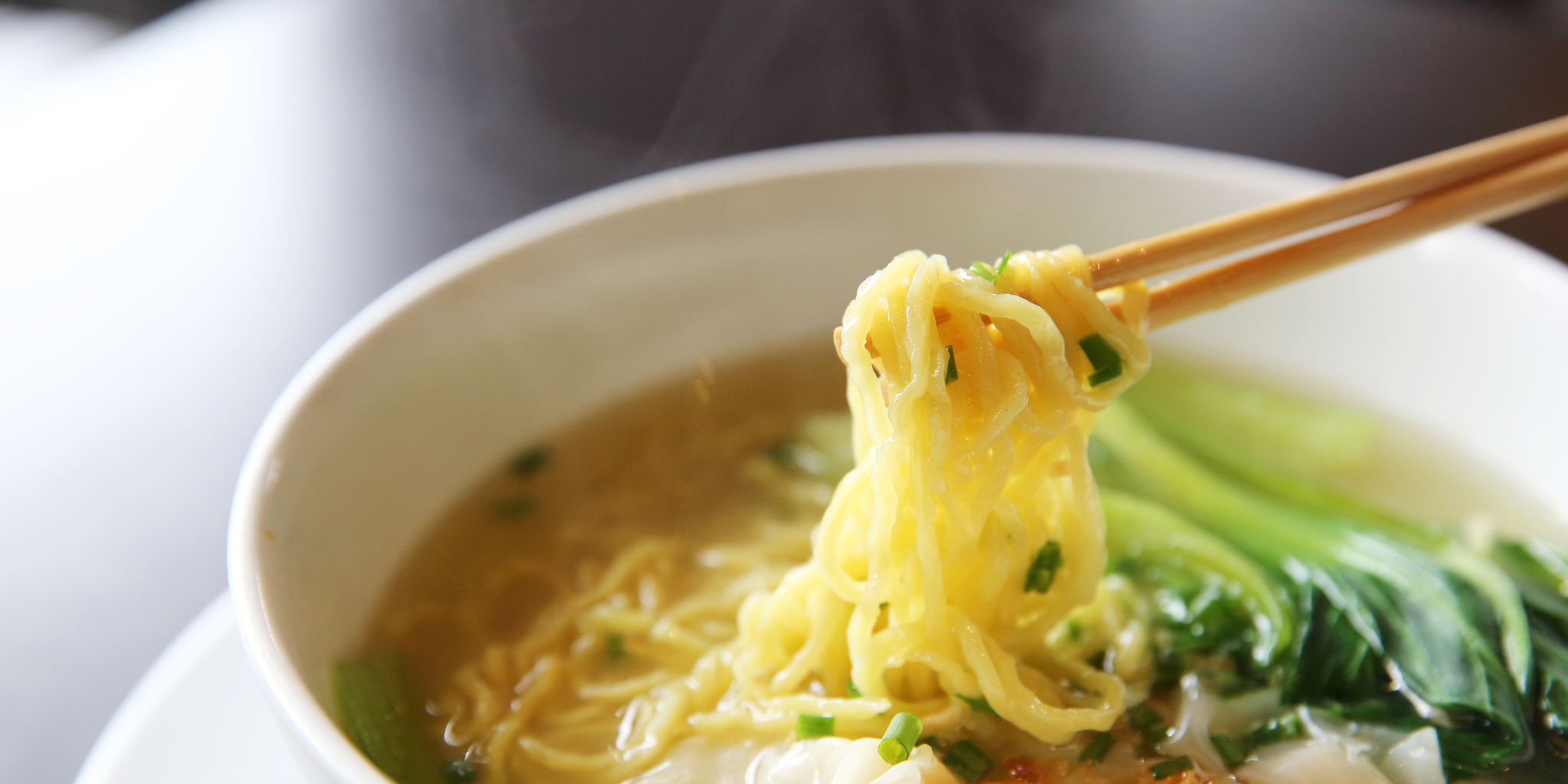 Egg Noodles with Wonton Soup and Asian Greens at foodious.com