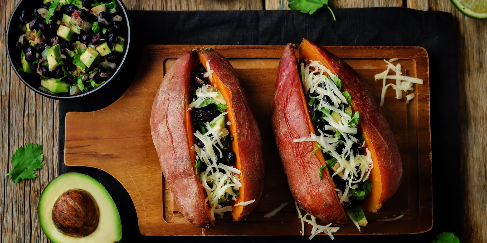 Avocado Black Bean Cilantro Stuffed Sweet Potato at foodious.com