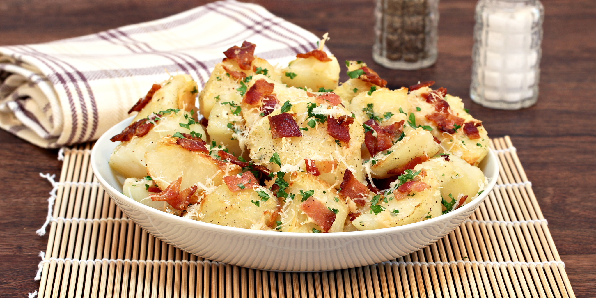 Roasted Bacon Parmesan Potatoes at foodious.com