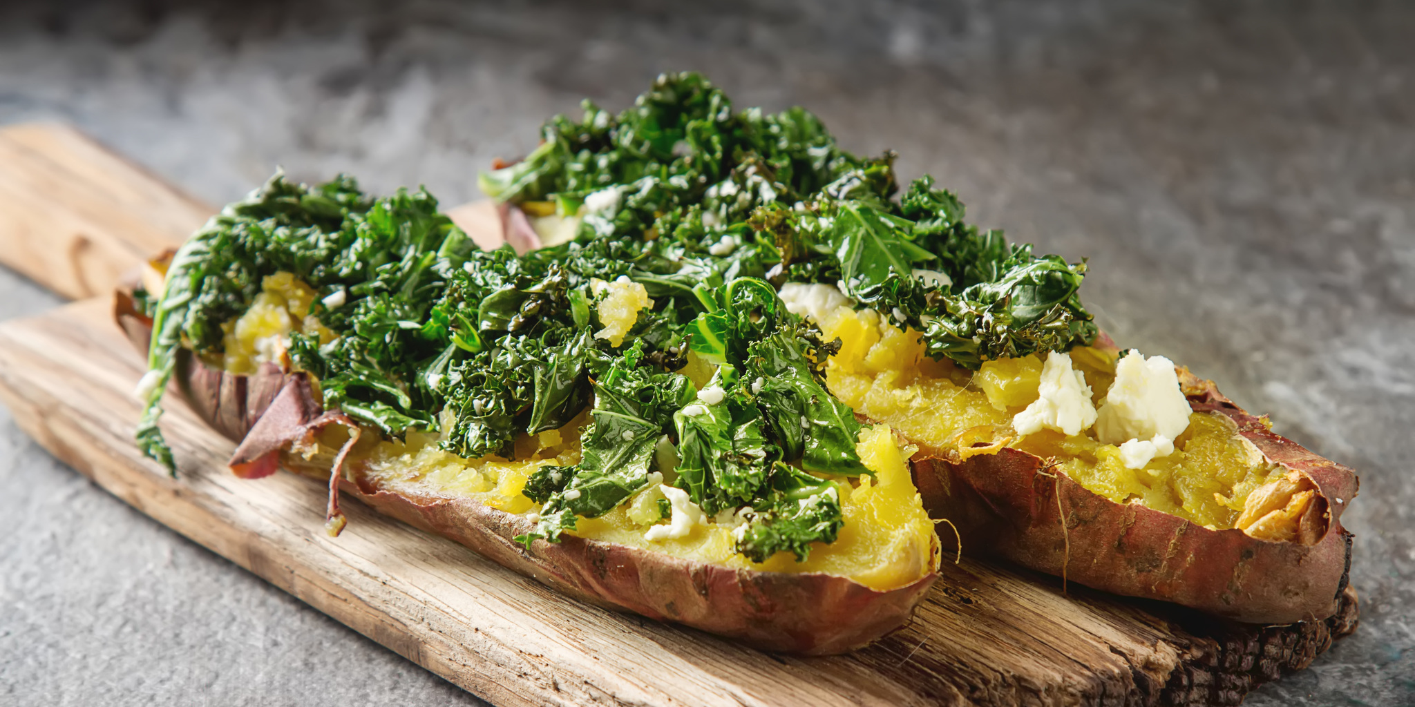 Baked Sweet Potato with Kale and Feta at foodious.com