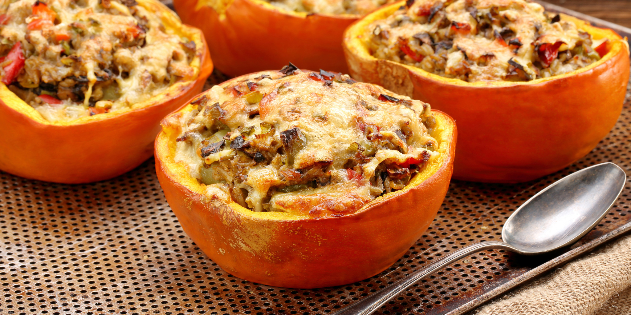 Sausage, Rice, and Mushroom Stuffed Pumpkin at foodious.com