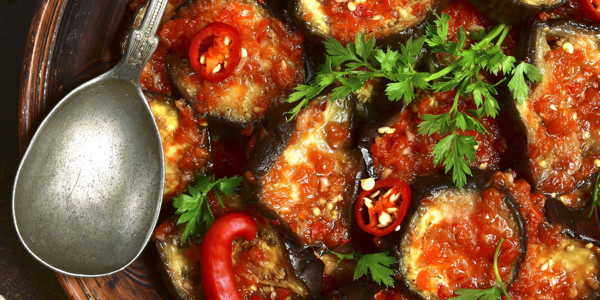 Grilled Eggplant with Ginger, Cilantro, and Spicy Red Sauce at foodious.com