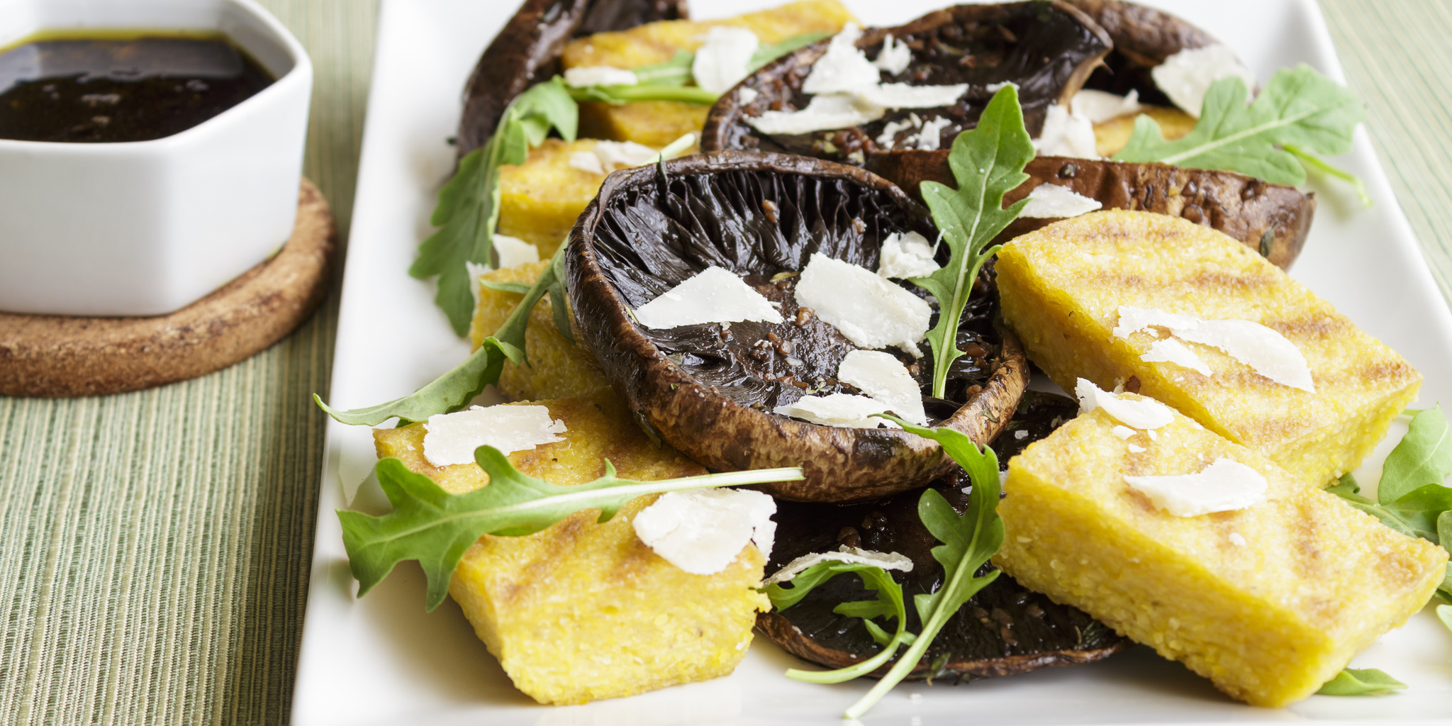 Balsamic Mushrooms with Grilled Polenta at foodious.com