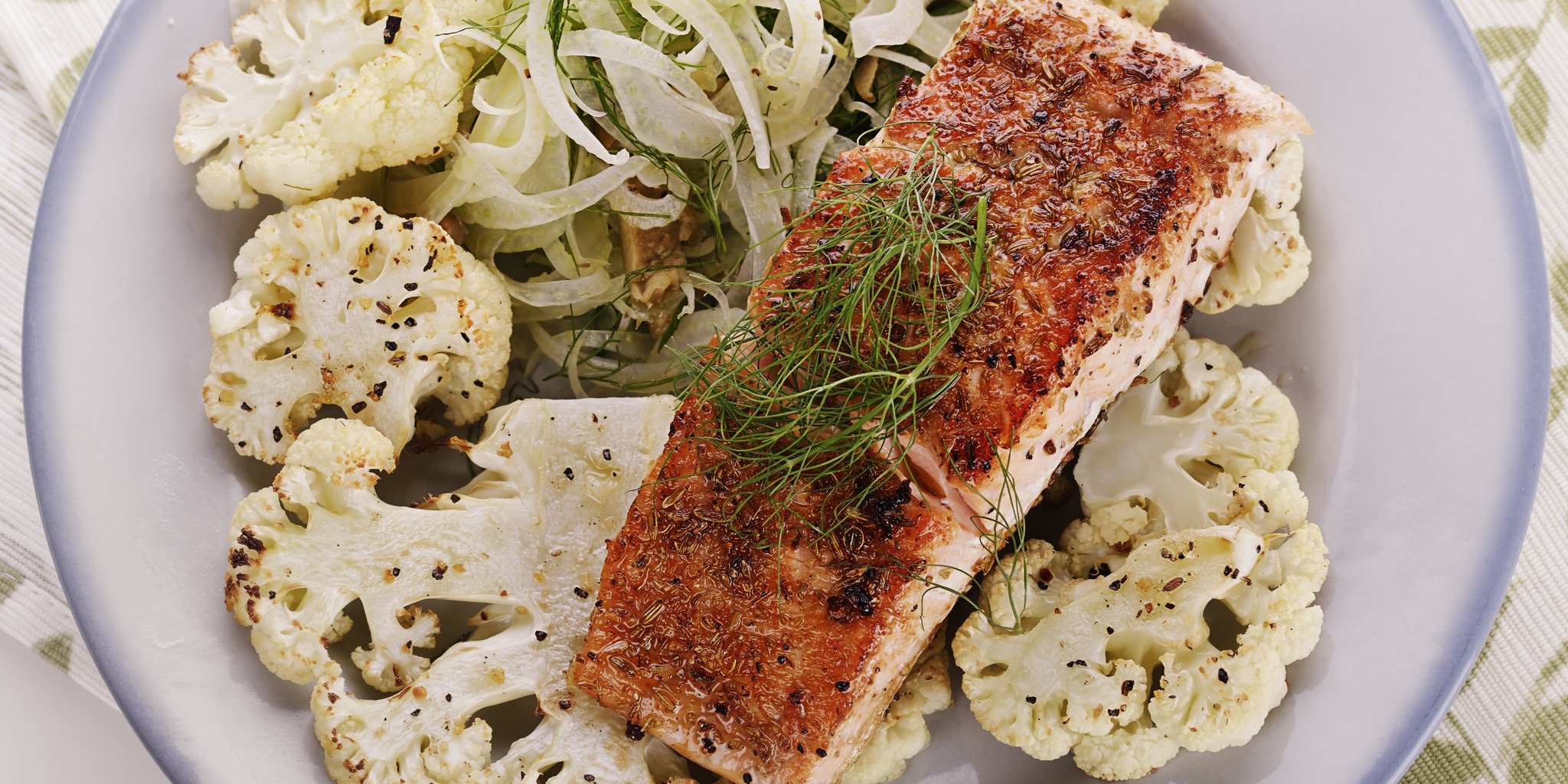 Salmon with Roasted Cauliflower and Fennel at foodious.com