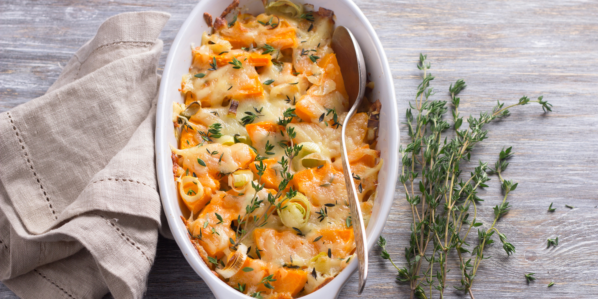 Pumpkin Gratin with Leek and Thyme at foodious.com