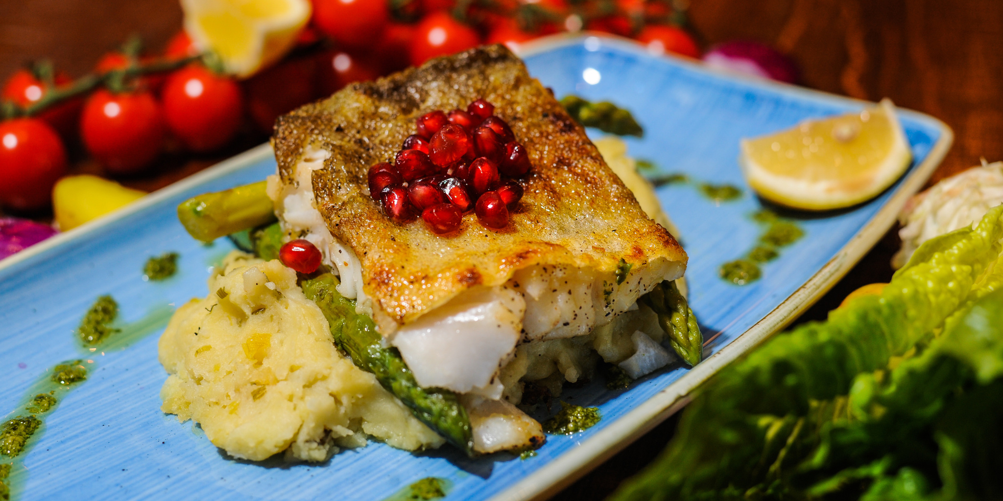 Pan Seared Lemon Cod with Pomegranate Seeds at foodious.com