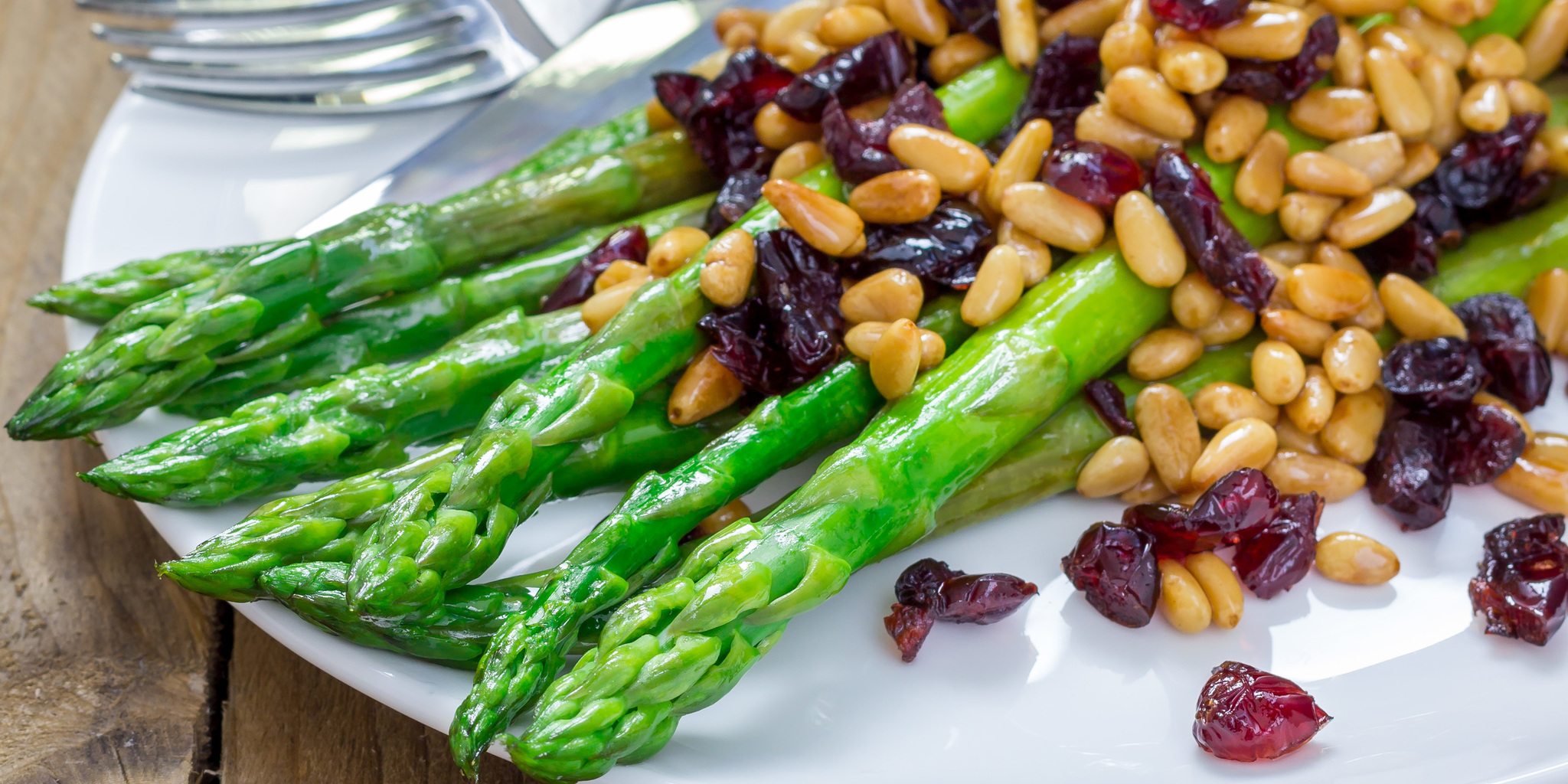 Asparagus with Cranberries and Pine Nuts at foodious.com