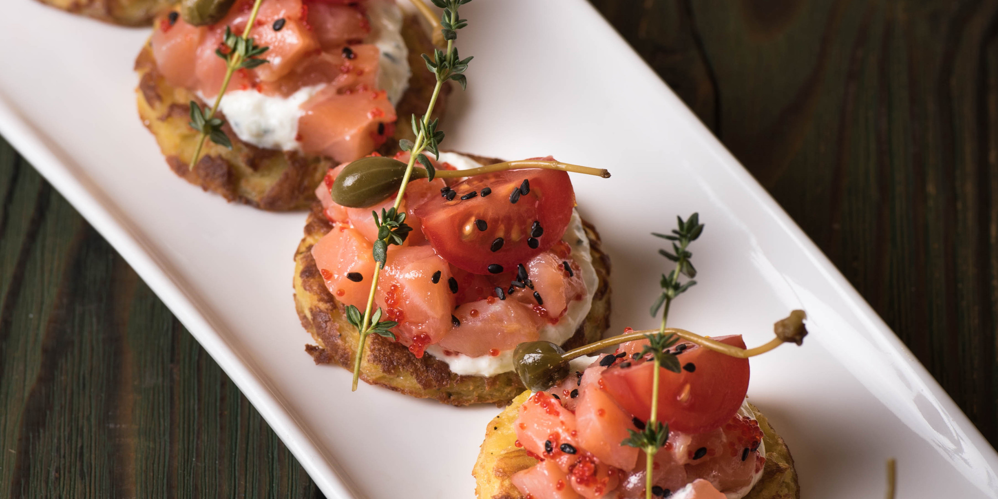 Potato Pancakes with Salmon and Goat Cheese Spread at foodious.com