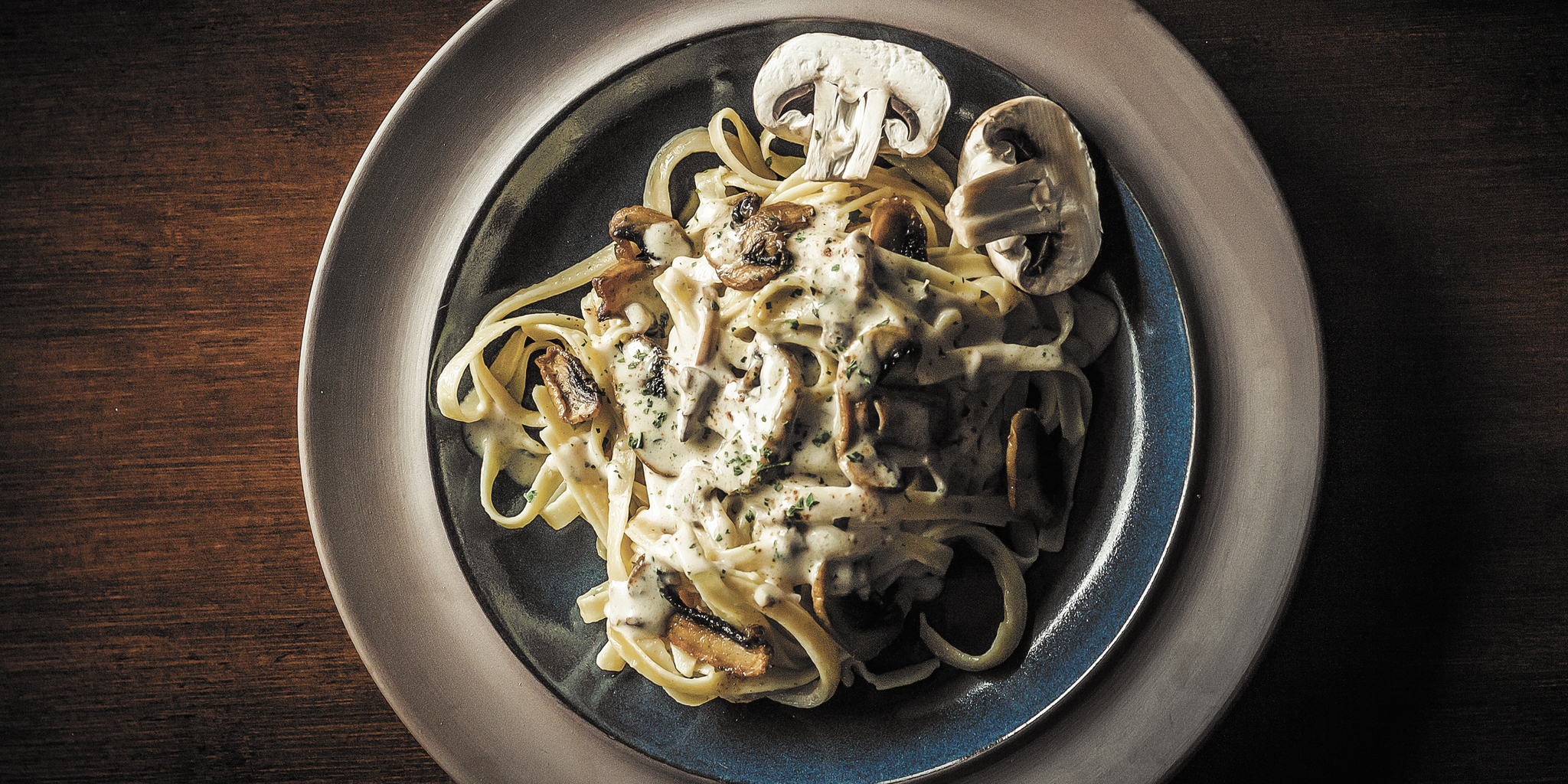 Garlic Butter Mushroom and Goat Cheese Fettuccine at foodious.com