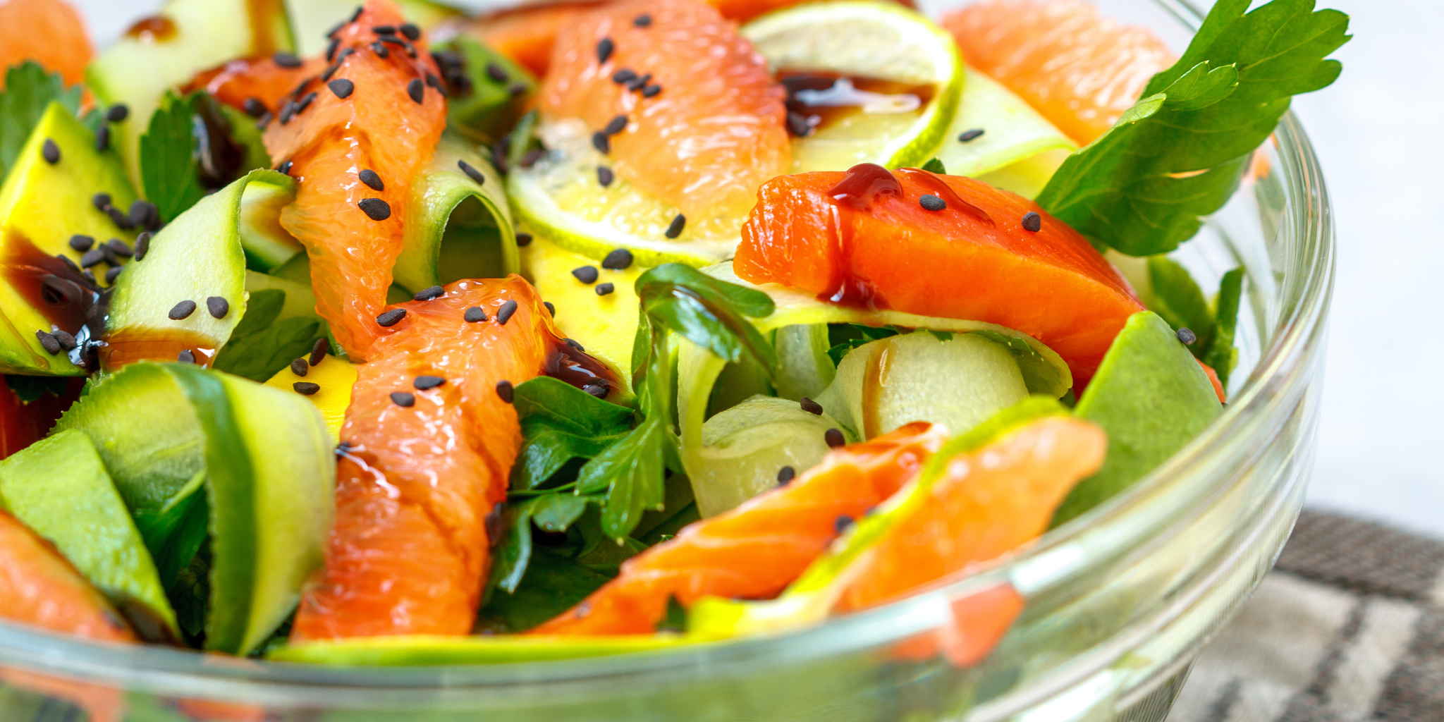 Citrus Green Salad with Salmon, Grapefruit and Avocado at foodious.com