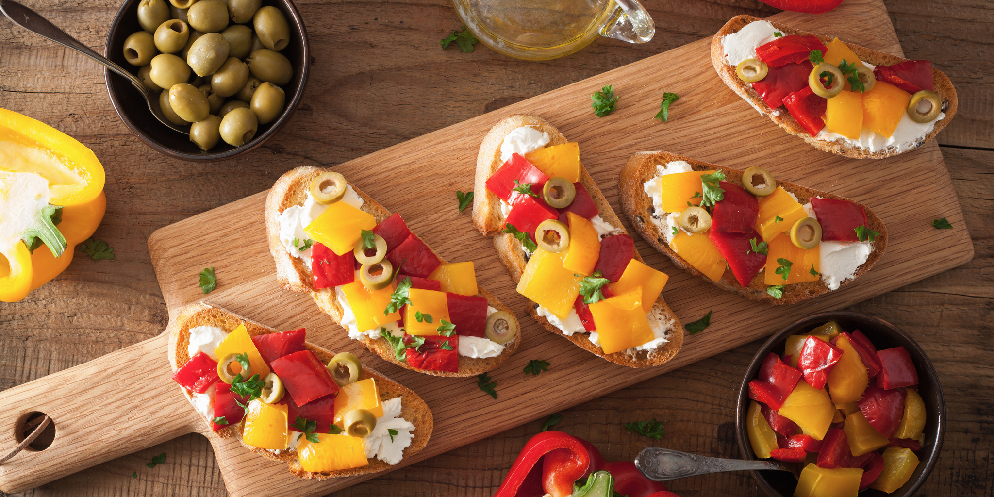 Roasted Peppers and Goat Cheese Bruschetta at foodious.com