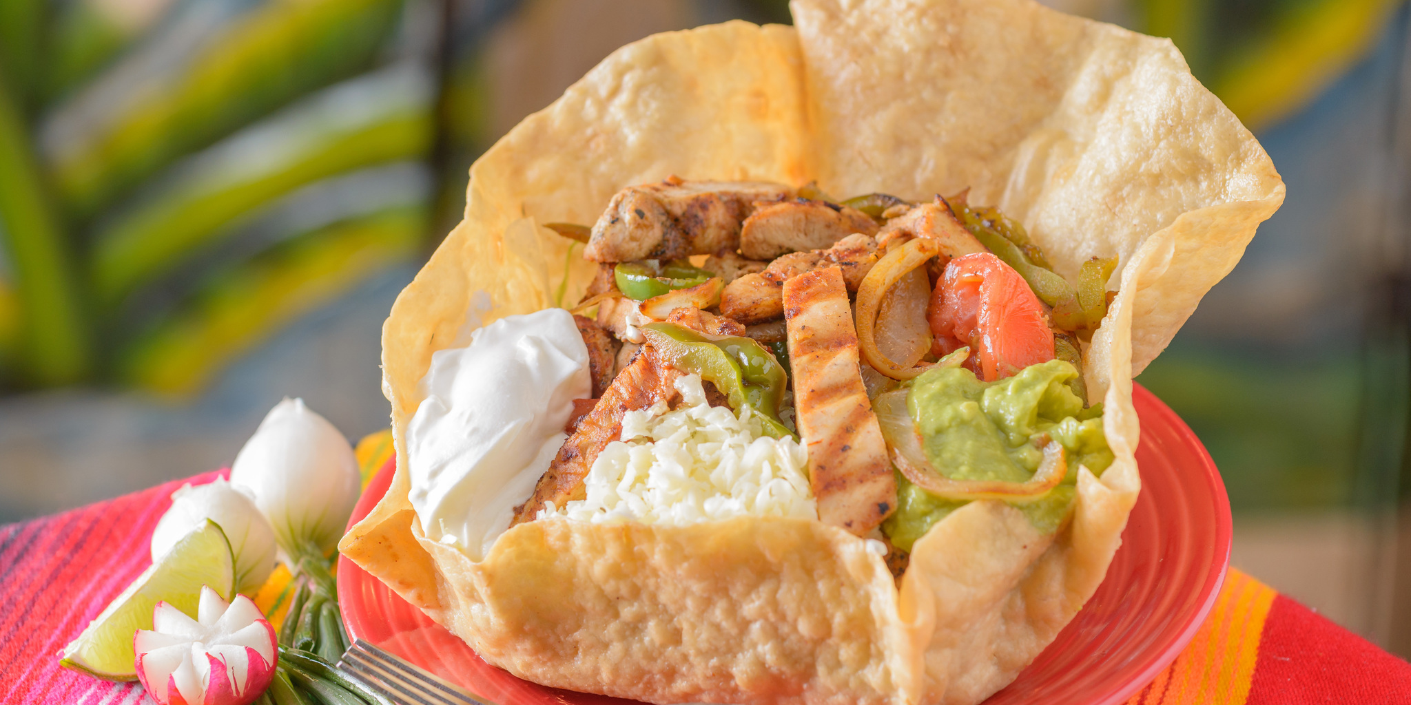 Chicken Taco Salad in Tortilla Bowl at