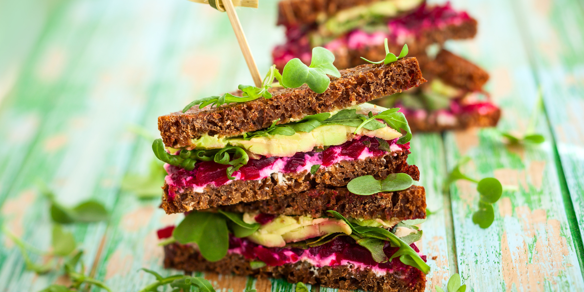 Roasted Beet, Arugula, Avocado, Goat Cheese Sandwich at foodious.com