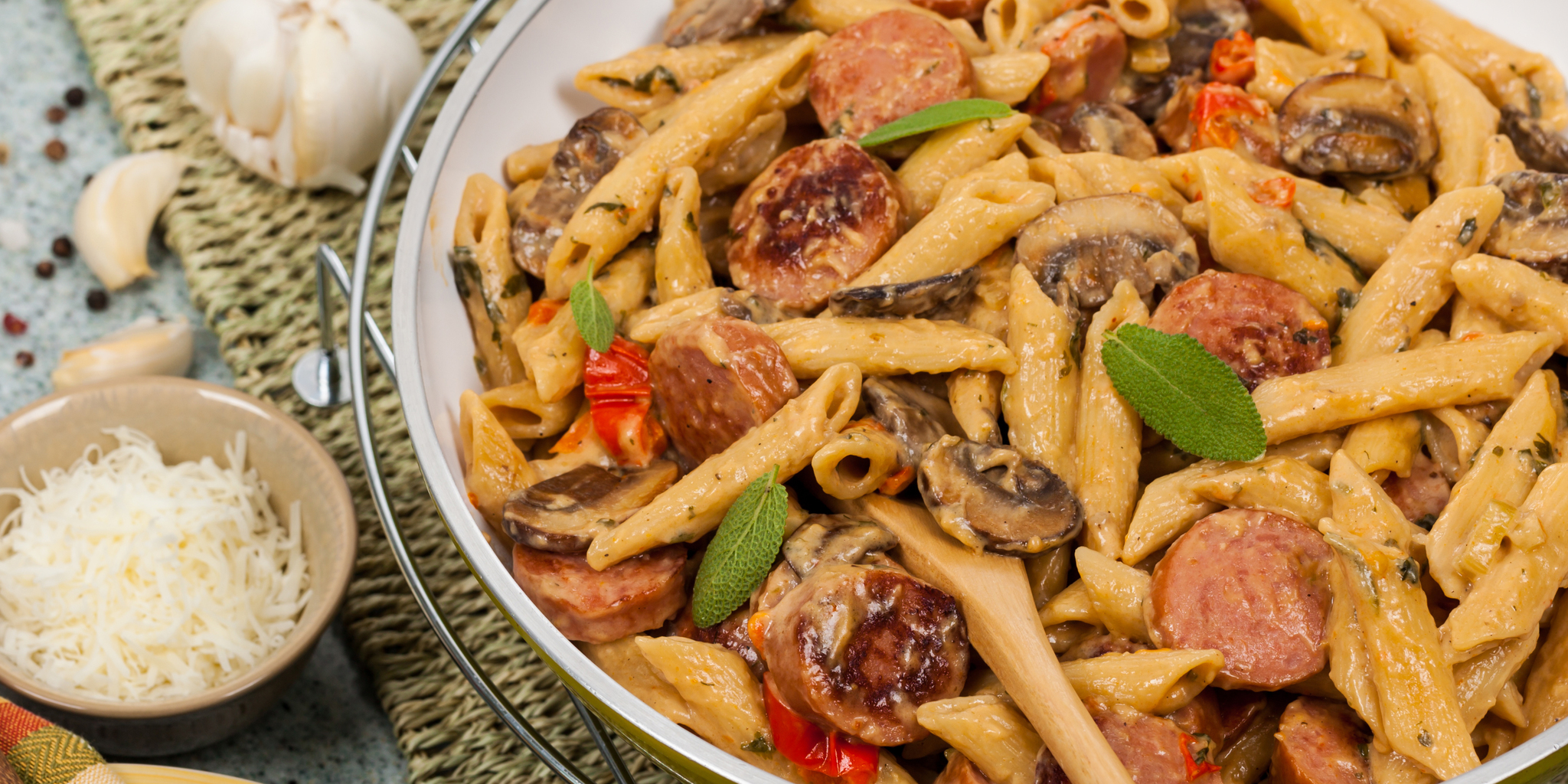 Sausage Pasta Alfredo at foodious.com