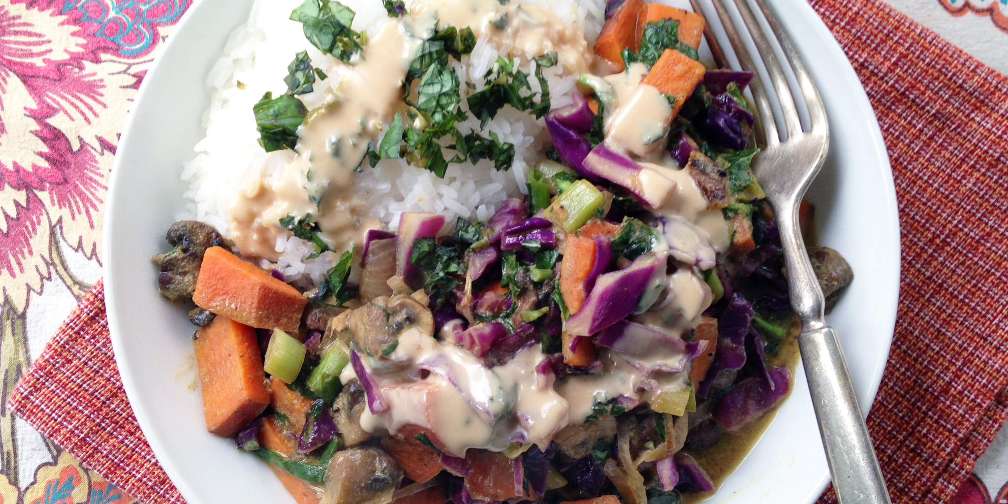 Sesame Sweet Potato Curry with Basil Jasmine Rice at foodious.com