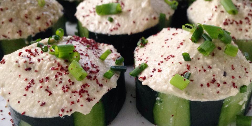 Sunflower Chive “Cheese” Cucumber Bites at foodious.com
